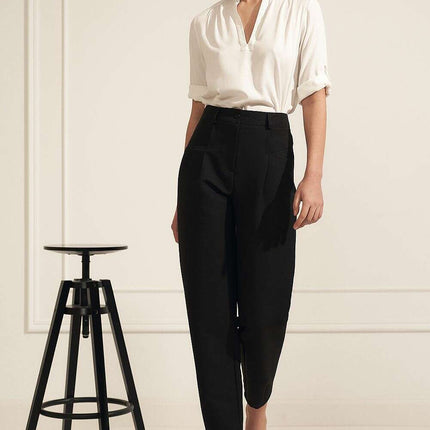 Beige Blouse With Ruching And Rolled Sleeves For Office - Très Elite