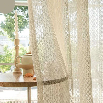 Beige Bohemian Cotton Linen Window Treatments with Grey Tulle - Très Elite- Très Elite