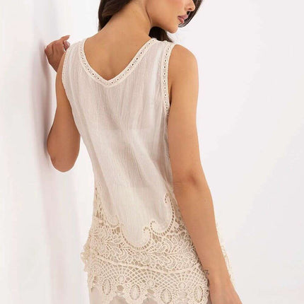 Beige Boho Blouse With Openwork Pattern Soft Cotton - Très Elite