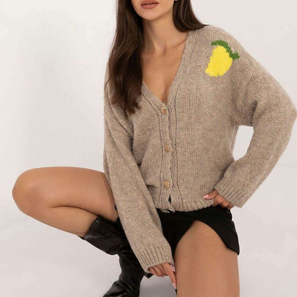Beige Cardigan 200478 Womens Back Print Casual Knit - Très Elite