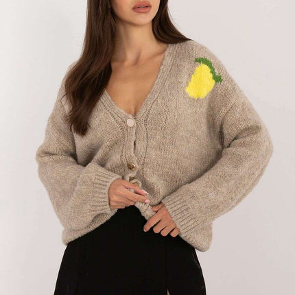 Beige Cardigan 200478 Womens Back Print Casual Knit - Très Elite