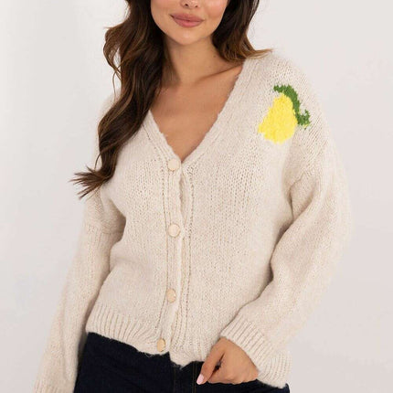 Beige Cardigan 200478 Womens Back Print Casual Knit - Très Elite