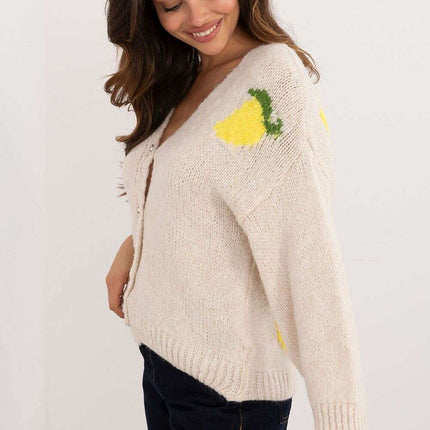 Beige Cardigan 200478 Womens Back Print Casual Knit - Très Elite