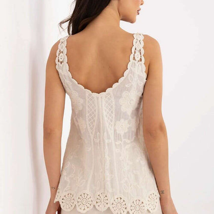 Beige Cotton Boho Camisole Blouse V Neck Model 213873 - Très Elite