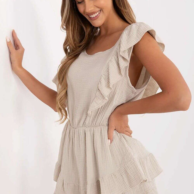 Beige Cotton Muslin Jumpsuit Women Italy Moda Collection