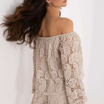 Beige Cotton Nylon Blend Lace Blouse 211441 For Women - Très Elite