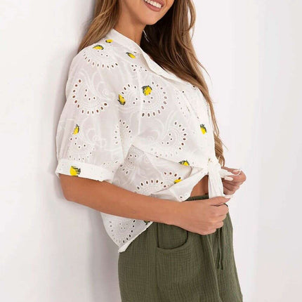 Beige Cotton Short Sleeve Shirt Model 213781 For Women - Très Elite