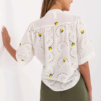 Beige Cotton Short Sleeve Shirt Model 213781 For Women - Très Elite