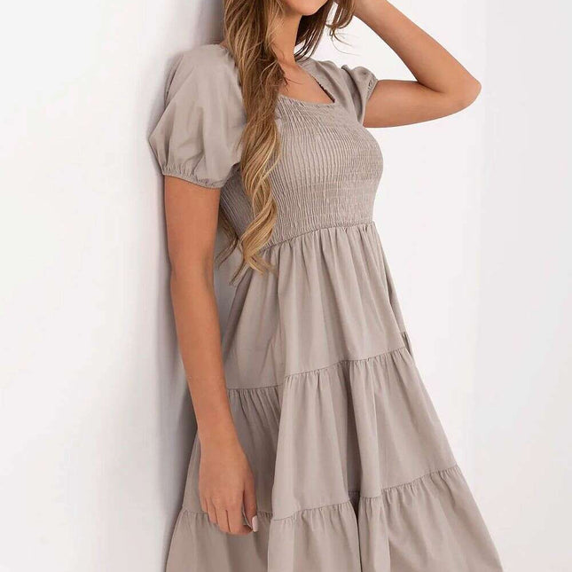 Beige Day Dress 213840 Lightweight Cotton Elastane