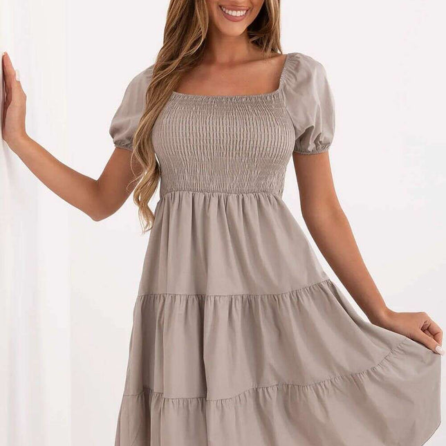 Beige Day Dress 213840 Lightweight Cotton Elastane