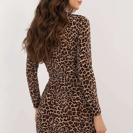 Beige Daydress 201280 Pencil Mini Dress With Long Sleeves - Très Elite