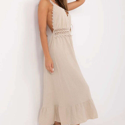 Beige Daydress 213312 Boho Midi Cotton Elastane Flowy - Très Elite