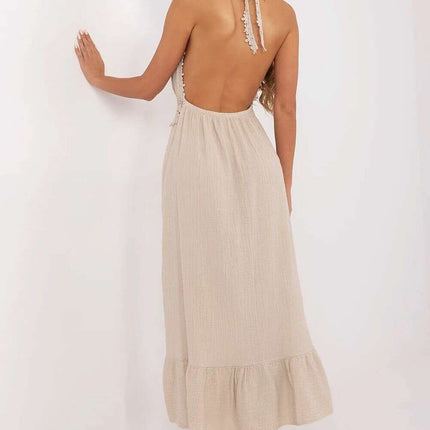 Beige Daydress 213312 Boho Midi Cotton Elastane Flowy - Très Elite