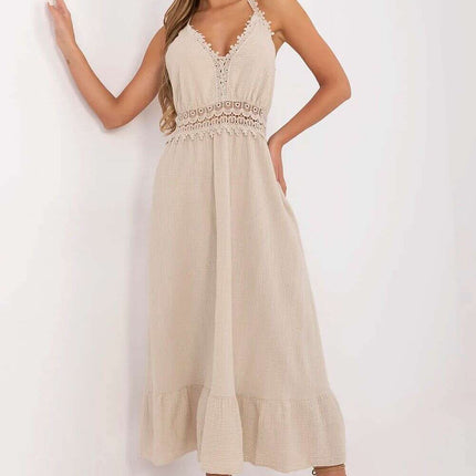 Beige Daydress 213312 Boho Midi Cotton Elastane Flowy - Très Elite