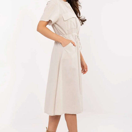 Beige Daydress 213597 Flared Cotton Summer Dress Everyday - Très Elite