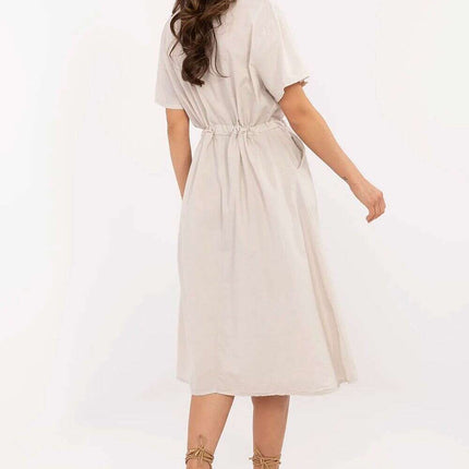 Beige Daydress 213597 Flared Cotton Summer Dress Everyday - Très Elite