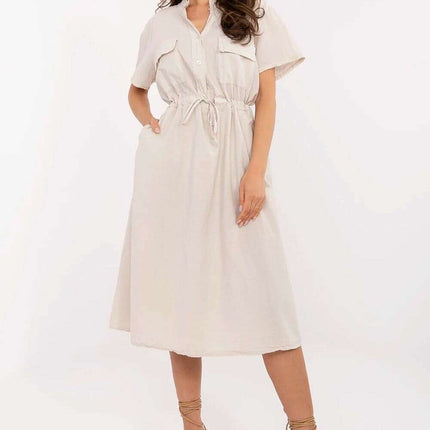 Beige Daydress 213597 Flared Cotton Summer Dress Everyday - Très Elite