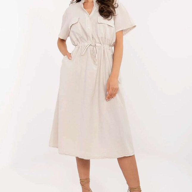 Beige Daydress 213597 Flared Cotton Summer Dress Everyday