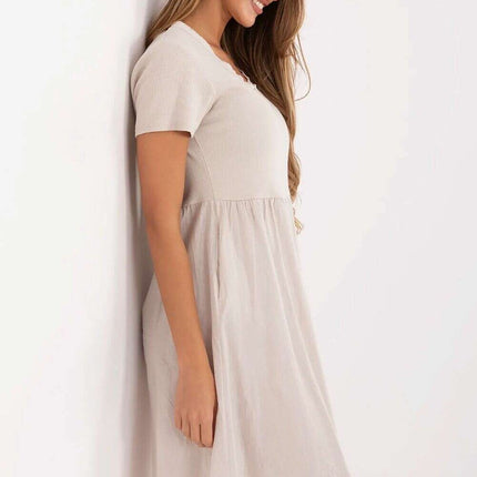 Beige Daydress 213788 Flared Cotton Elastane Midi Dress - Très Elite