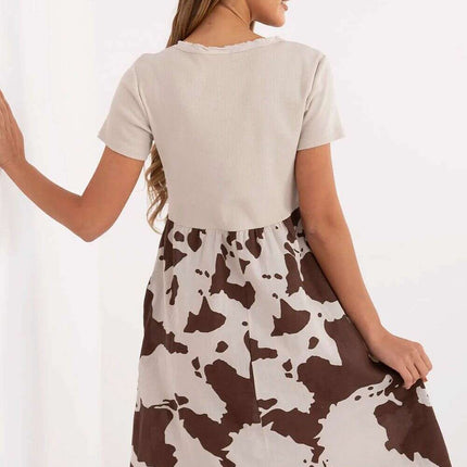 Beige Daydress 213802 Flared Summer Dress Cotton Elastane - Très Elite