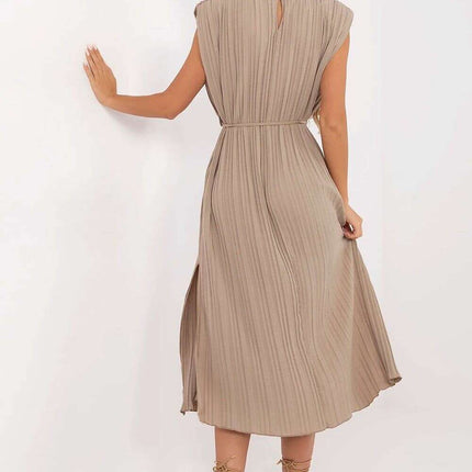 Beige Daydress 213815 Pleated Lightweight Summer Dress - Très Elite