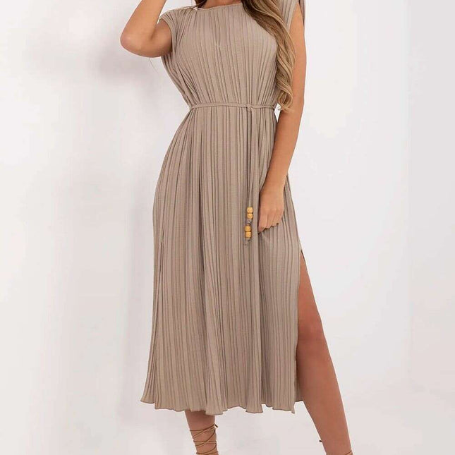 Beige Daydress 213815 Pleated Lightweight Summer Dress