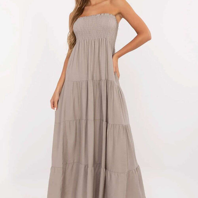 Beige Daydress 214303 Maxi Sleeveless Viscose Linen Blend