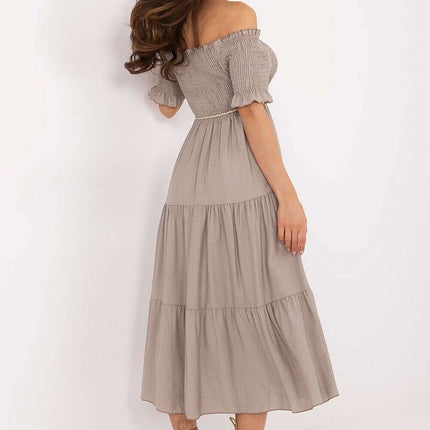 Beige Daydress 215182 Midi Flared Silhouette Breathable - Très Elite
