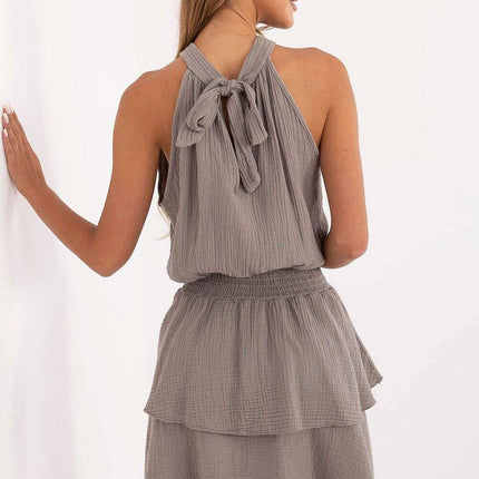 Beige Daydress 215414 Cotton Muslin Knee Length Flared - Très Elite