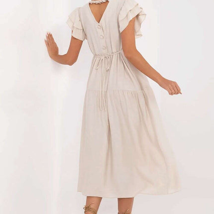 Beige Daydress 215794 Flared Midi Dress for Work Everyday - Très Elite