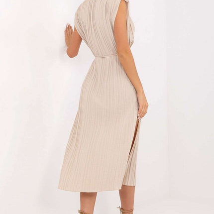 Beige Daydress Midi 215880 Sleeveless Pleated Silhouette - Très Elite