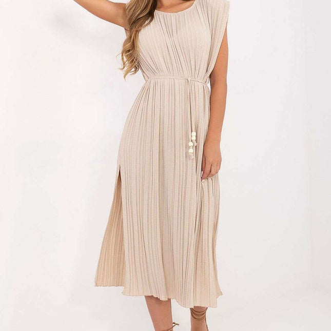 Beige Daydress Midi 215880 Sleeveless Pleated Silhouette