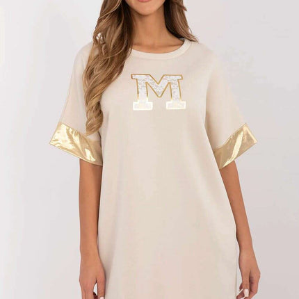 Beige Daydress Model 208971 Oversized Sweatshirt Dress - Très Elite