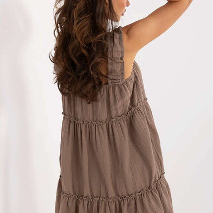 Beige Daydress Model 213604 Muslin Cotton Flared Silhouette - Très Elite