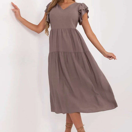 Beige Daydress Model 213811 Flared Lightweight Dress - Très Elite