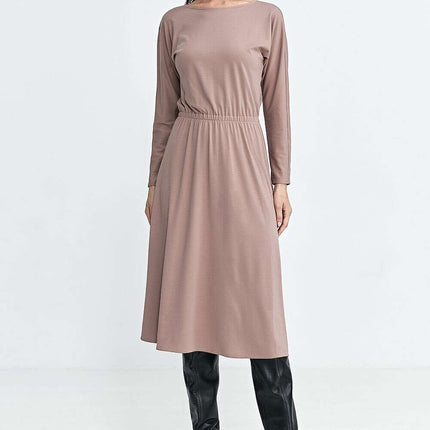 Beige Daydress With Boat Neck And Elastic Waist 202467 - Très Elite