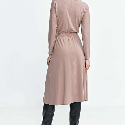 Beige Daydress With Boat Neck And Elastic Waist 202467 - Très Elite