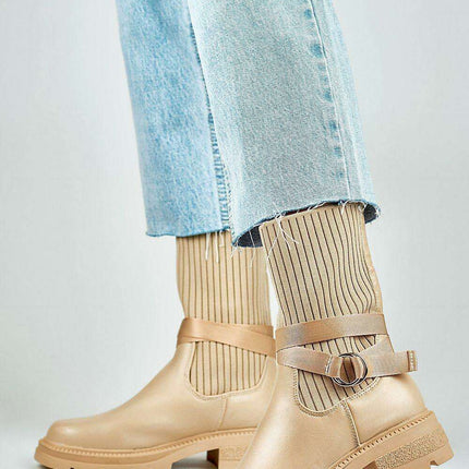 Beige Eco-Friendly Leather Ankle Boots - Très Elite