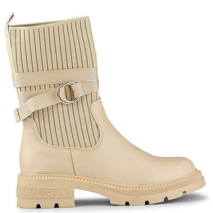 Beige Eco-Friendly Leather Ankle Boots - Très Elite