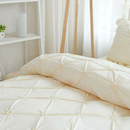 Beige Handmade Pleated Princess Quilt Set with Ruffles - 100% Cotton Luxury Bedding - Très Elite