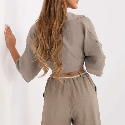 Beige High Waist Linen And Viscose Shorts Model 214051 - Très Elite