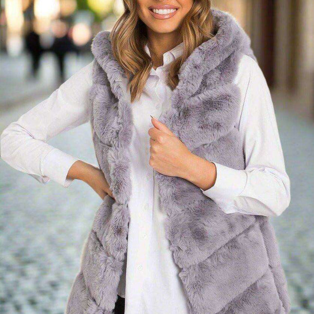 Beige Hooded Sleeveless Jacket for Women