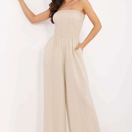 Beige Jumpsuit With Spanish Neckline And Wide Legged - Très Elite