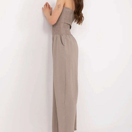 Beige Jumpsuit With Spanish Neckline And Wide Legged - Très Elite