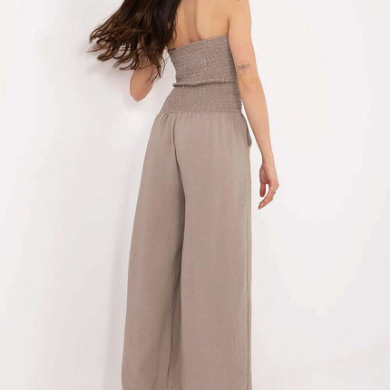 Beige Jumpsuit With Spanish Neckline And Wide Legged - Très Elite