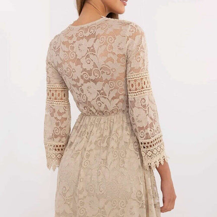 Beige Lace Flared Mini Dress 212027 Boho Cocktail Ready - Très Elite