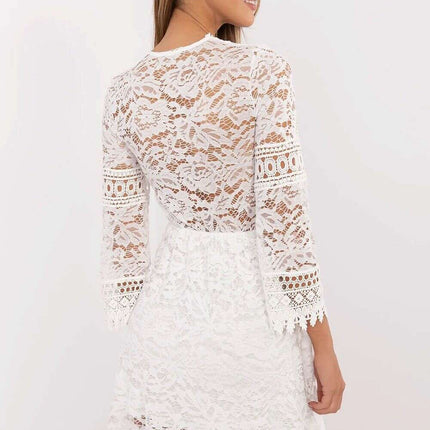 Beige Lace Flared Mini Dress 212027 Boho Cocktail Ready - Très Elite