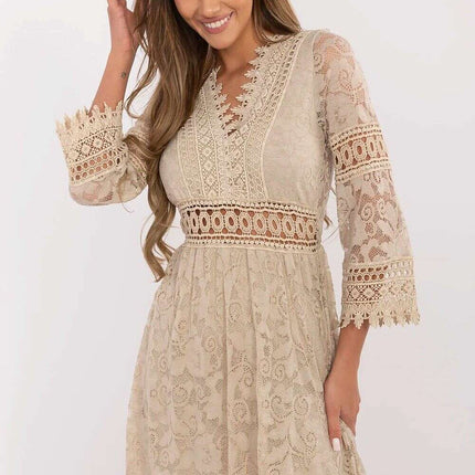 Beige Lace Flared Mini Dress 212027 Boho Cocktail Ready
