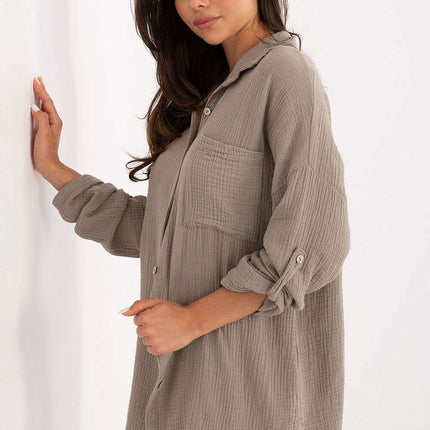 Beige Long Sleeve Muslin Shirt 215497 For Women Casual Wear - Très Elite