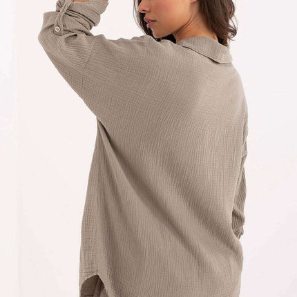 Beige Long Sleeve Muslin Shirt 215497 For Women Casual Wear - Très Elite